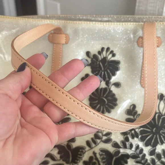 Consuela Shimmering Cream Tote with Black Floral Design - Picture 2 of 10